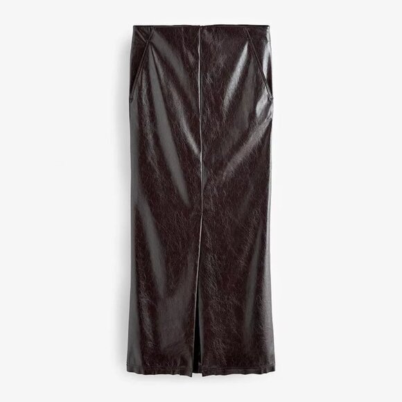 Gorgeous Faux Leather full length skirt with zipper in back , Brown color NWOT - Picture 3 of 5